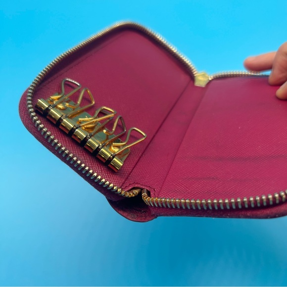Prada saffiano leather zip key pouch in pink - Picture 5 of 8